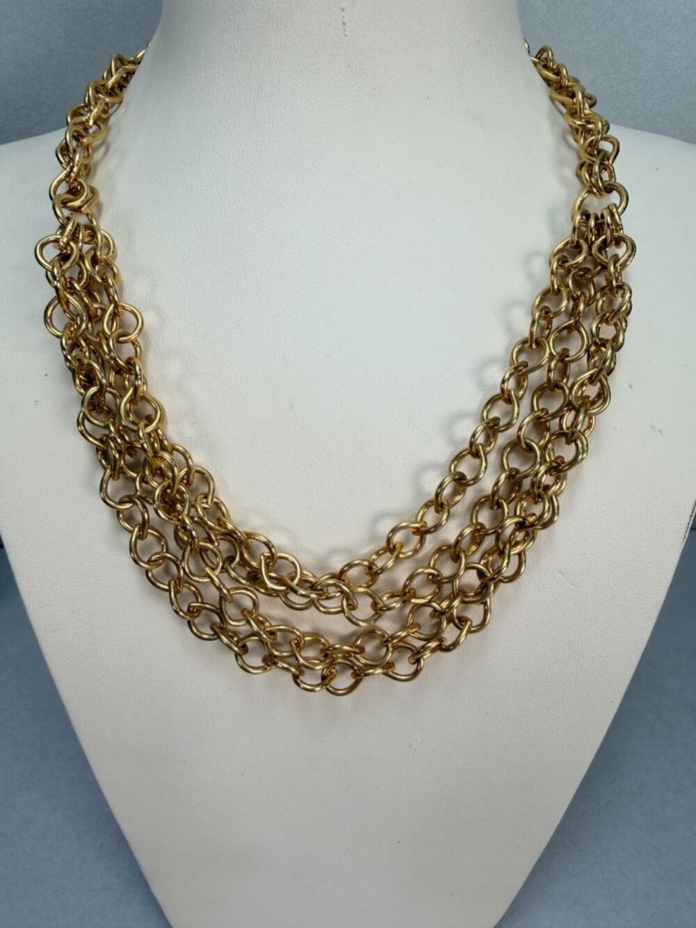 Vintage Gold Tone Multi Strand Chain Necklace Layered Chunky Statement